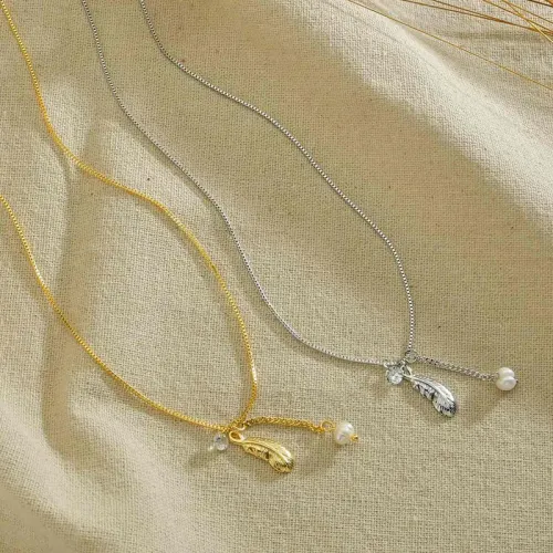 NTM3823 Feather Pearl Necklace Delicate Clavicle Chain Sophisticated Style