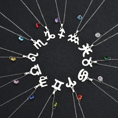 NTM3776 Women's Zodiac Stainless Steel Pendant Necklace Clavicle Chain Astrology Gift