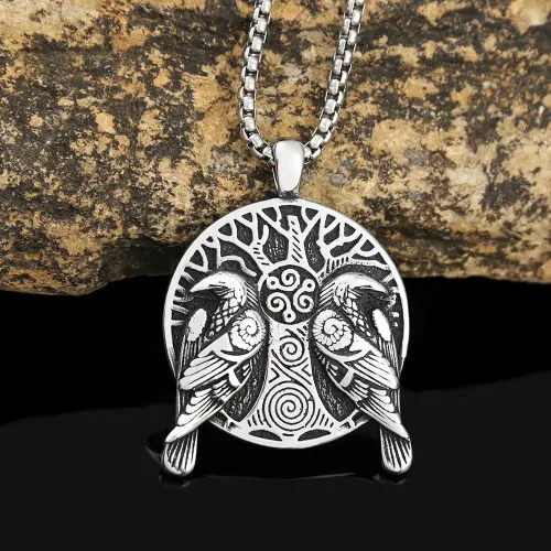 NTM981 Viking Odin Raven Pendant Necklace Unisex Stainless Steel Norse Jewelry