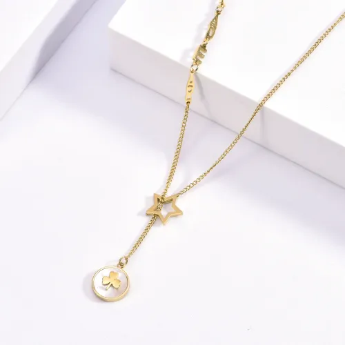 NTM3219 Gold Plated Stainless Steel Mother shell Alphabet Necklace for Women