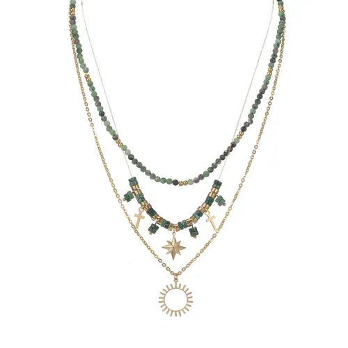 NTM3481 Gold Plated Stainless Steel Bohemian Sunflower Layered Necklace Women