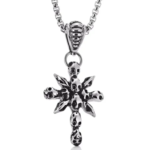 NTM2280 Skull Cross Pendant Men's Stainless Steel Gothic Necklace