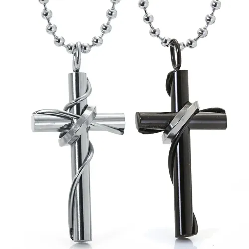 NTM1344 Men's Cross Pendant Stainless Steel Necklace for Modern Faith Style