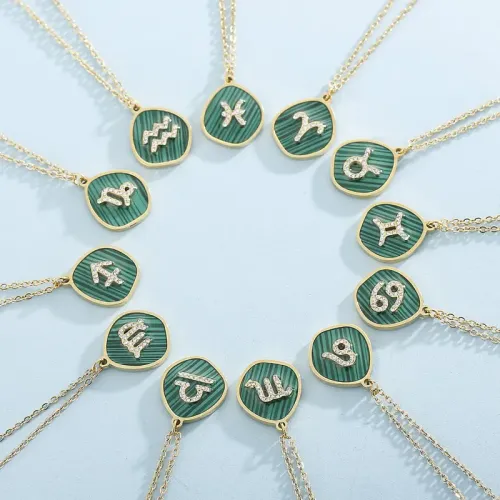 NTM2997 Stainless Steel Zodiac Necklace with Letter Malachite Women's Constellation Gift