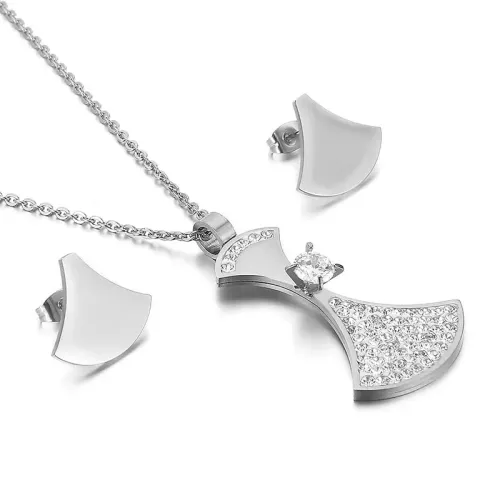 NTM2683 Rhinestone Earrings Necklace Set in Stainless Steel Glamorous Jewelry Combo