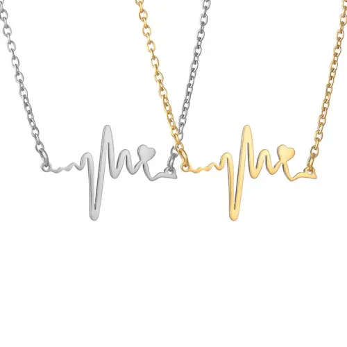 NTM1280 Couple's Heartbeat Love Necklace in Stainless Steel Electroplated Finish