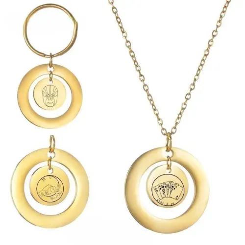 NTM3953 Unisex Stainless Steel Circle Tag Pendant Necklace Key Ring Jewelry Design
