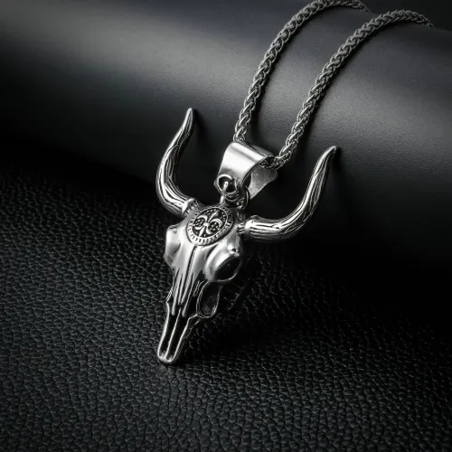 NTM2362 Bull Head Zodiac Pendant Necklace Men's Stainless Steel Taurus Charm