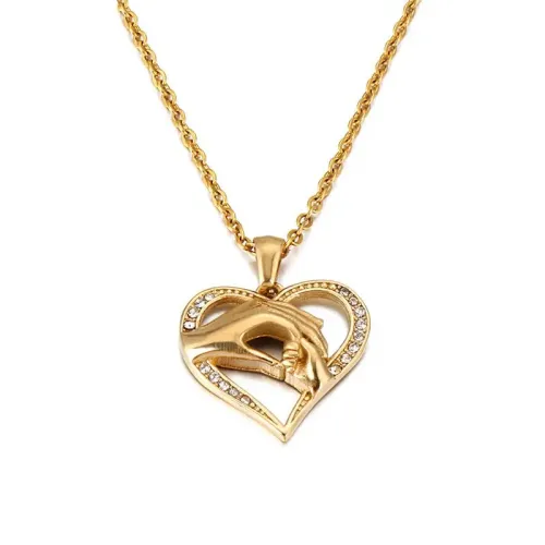 NTM2708 Mother's Love Necklace with Hand in Hand Heart Pendant Perfect Mother's Day Gift