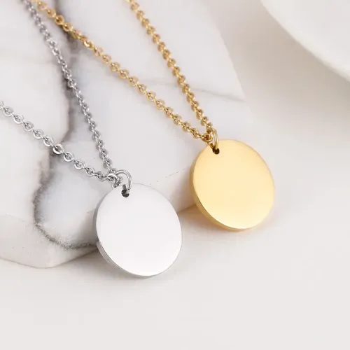 NTM2467 Minimalist Stainless Steel Round Pendant Necklace DIY Short Clavicle Chain for Women