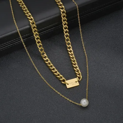 NTM3736 Double Layered Pearl Necklace with Corrosion Pendant for Women Clavicle Chain Jewelry