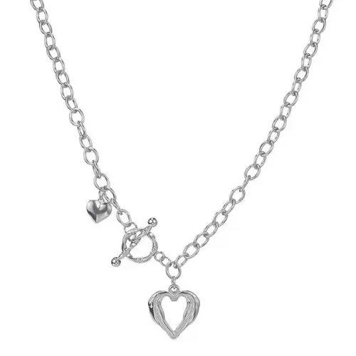 NTM3697 Stainless Steel Hollow Heart OT Clasp Necklace for Women Cool Punk Sweater Chain