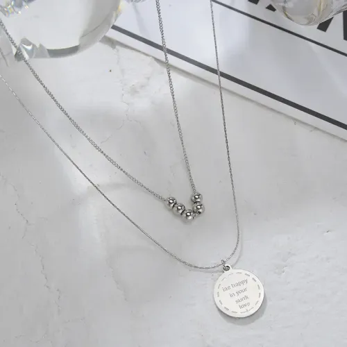 NTM3824 Women's Stainless Steel Beaded engrave Pendant Necklace Sweater Chain Jewelry