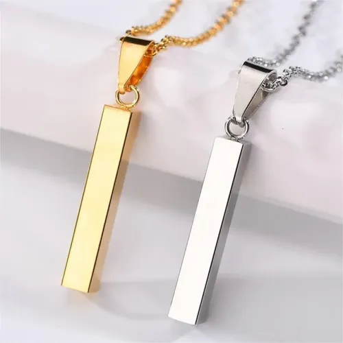 NTM3927 Minimalist Rectangular Wish Column Pendant Necklace Stainless Steel Couples Jewelry