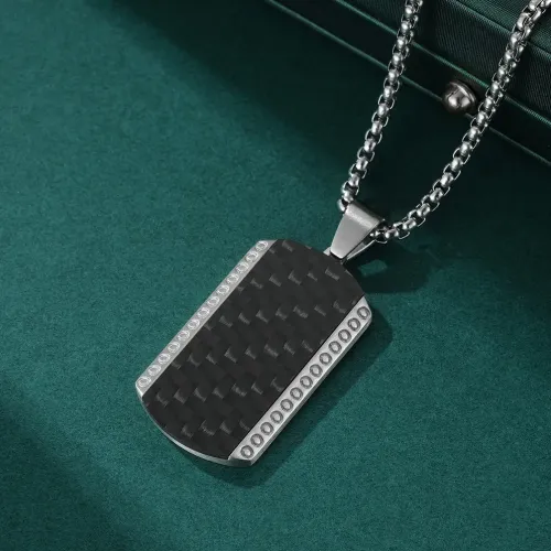 NTM1264 Custom Men's Pendant with Carbon Fiber Inlay Cool Antique Silver Stainless Steel