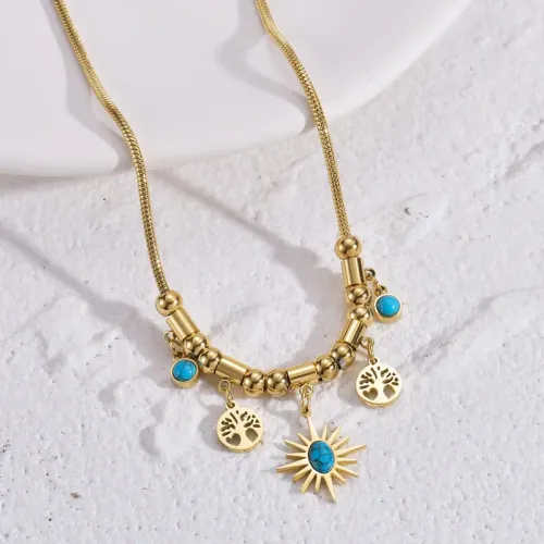 NTM3515 Bohemian 18K Gold Plated Tree of Life Star Necklace with Serpent Chain for Women