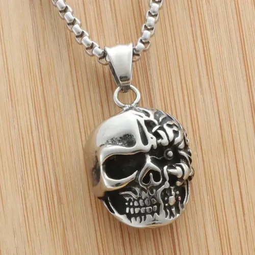 NTM1938 Punk Skull Pendant Stainless Steel Skeleton Chain Necklace