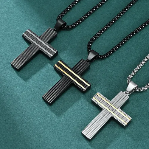 NTM1151 Custom Two Tone Cross Pendant Men's Hip Hop Style Chain Necklace Accessory