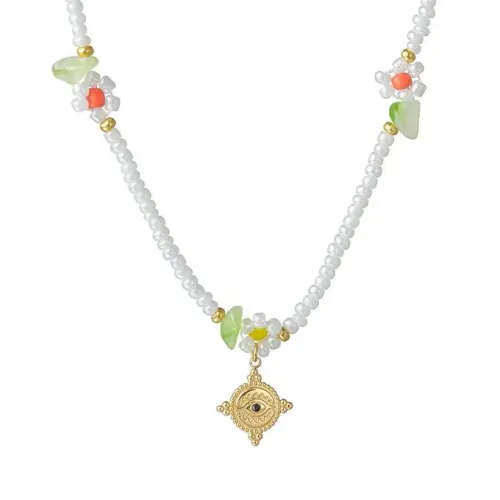 NTM3530 Dopamine Jewelry: Beaded Necklace with Evil Eye Pendant Collarbone Chain