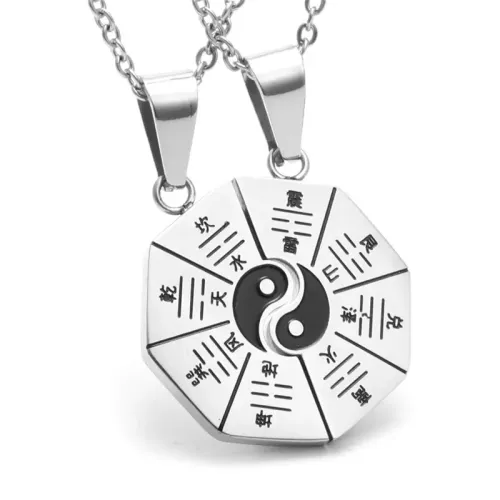 NTM2031 Yin Yang Bagua Pendant Couples Stainless Steel Tai Chi Necklace Gift