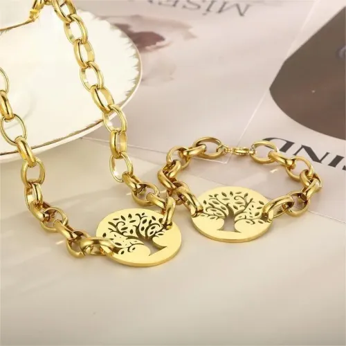 NTM2741 Hip Hop Stainless Steel Tree of Life Pendant Necklace Set Women's Christmas Gift