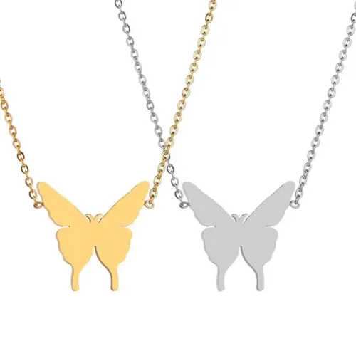 NTM3945 3D Butterfly Pendant Necklace Stainless Steel Sweater Chain for Women