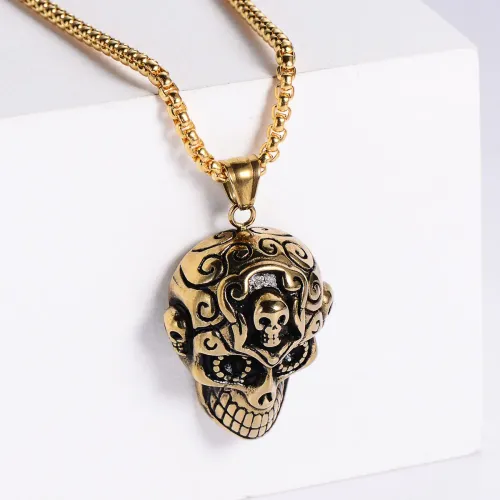 NTM1593 Multicolor Skull Pendant Punk Stainless Steel Skull Necklace