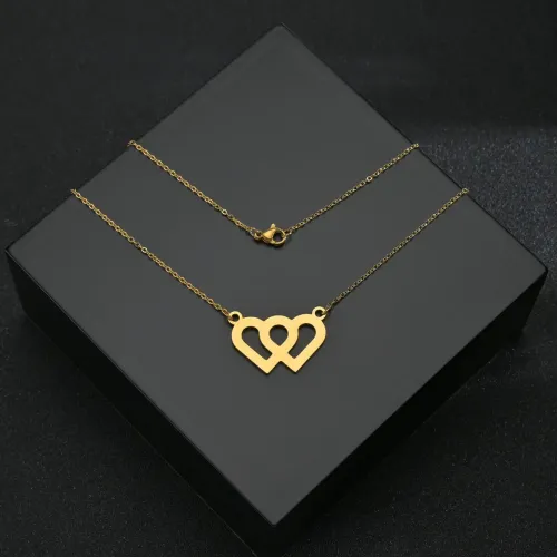 NTM1282 Dual Heart Couple's Stainless Steel Necklace Electroplated Love Pendant