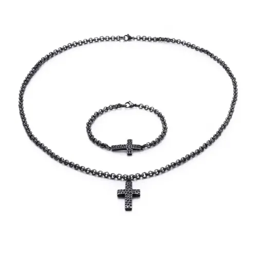 NTM3116 Stainless Steel Cross Necklace Bracelet Set Religious Jewelry Accessories