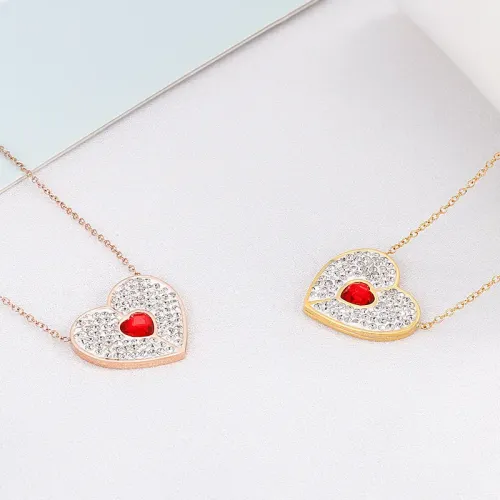 NTM2969 Diamond Heart Pendant Clavicle Chain Earrings Set Perfect Gift Jewelry