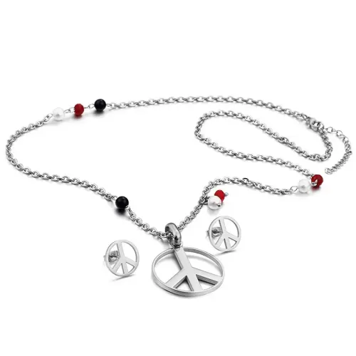 NTM2837 Gold Stainless Steel Dog Tag Necklace + Earring Set Trendy Jewelry Combo