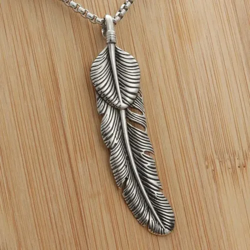 NTM1911 Feather Wing Pendant Punk Stainless Steel Feather Necklace