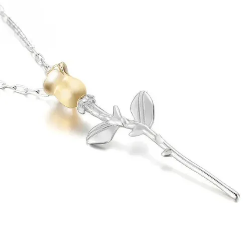 NTM2948 Unisex Stainless Steel Rose Pendant Necklace Perfect for Sweaters