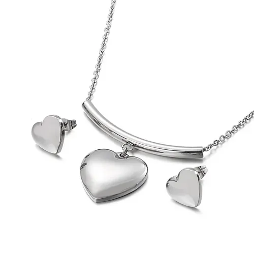NTM2962 Stainless Steel Heart Necklace Earrings Set Love Inspired Jewelry Collection