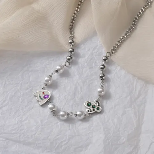 NTM3463 Stainless Steel Cactus Punk Ghost Expression Sweater Necklace for Women