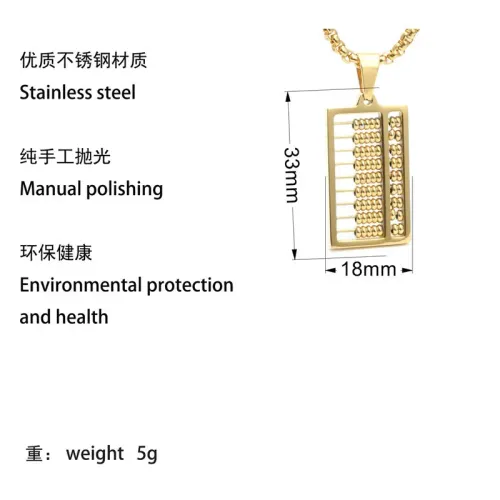 NTM2045 Abacus Bead Pendant Necklace Stainless Steel Rectangular Charm for Christmas Gift
