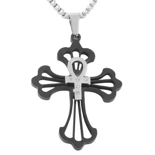 NTM1690 Hollow Cross Pendant Necklace Stainless Steel Religious Jewelry