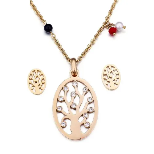 NTM2944 Elegant Women's Jewelry Set: Stainless Steel Tree of Life Earrings Pendant Necklace Perfect Christmas Gift