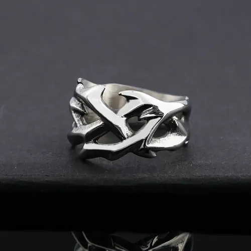 NTM1018 Men's Stainless Steel Thorn Flower Ring Hollow Band Wedding Rings