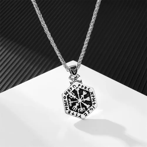 NTM2368 Viking Odin Compass Necklace Men's Stainless Steel Rune Pendant Jewelry