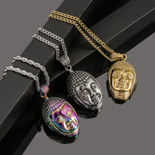 NTM2358 Buddha Pendant Necklace Stainless Steel Buddhist Head Charm Spiritual Jewelry