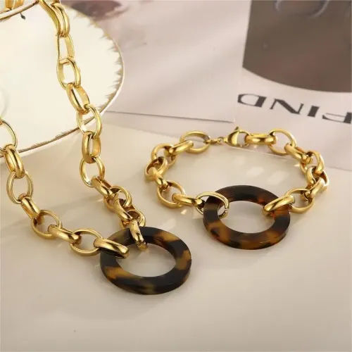NTM2673 Hip Hop Hollow Circle Chain Necklace Bracelet for Women Trendy Jewelry Set