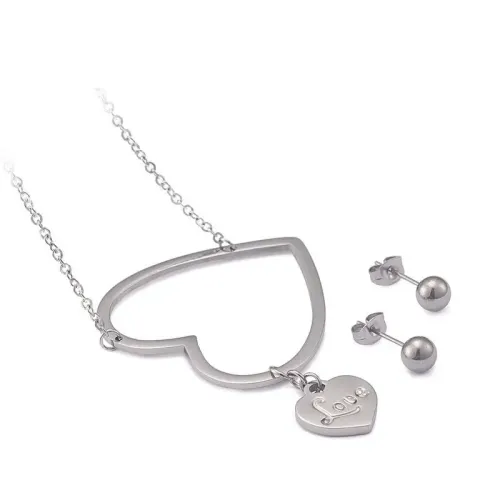 NTM2712 Double Heart Necklace Earrings Set for Women Elegant Jewelry Combo