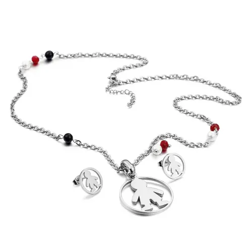 NTM2841 Cute Freshwater Pearl Boy Pendant Earrings Clavicle Necklace Stainless Steel Jewelry