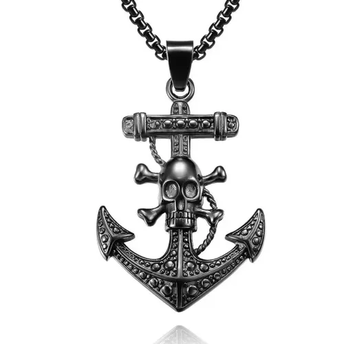 NTM1233 Men's Stainless Steel Anchor Pendant Caribbean Pirate Ship Anchor Necklace Charm
