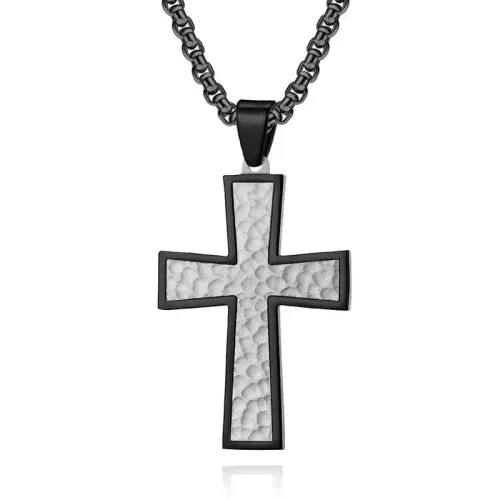 NTM1143 Men's Hammered Texture Pendant Durable Stainless Steel Necklace
