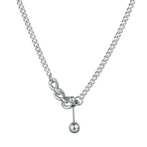 NTM3907 S Link Cuban Chain with Bead Pendant Stainless Steel Necklace for Women Clavicle Jewelry