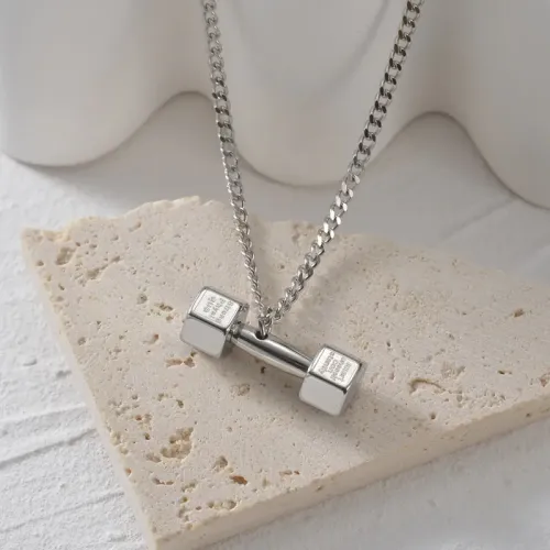 NTM3757 Punk Style Dumbbell Pendant Necklace for Women Couples Gym Inspired Jewelry