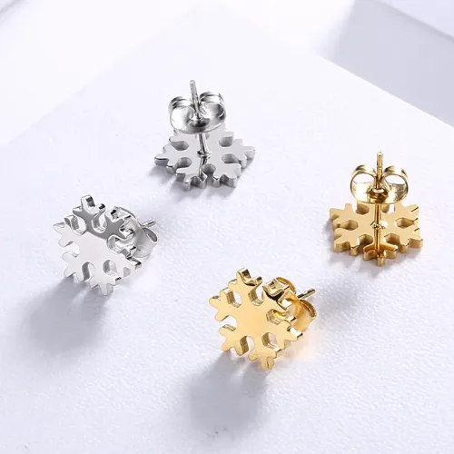 NTM2704 Snowflake Stainless Steel Necklace Earrings Set Elegant Jewelry Duo