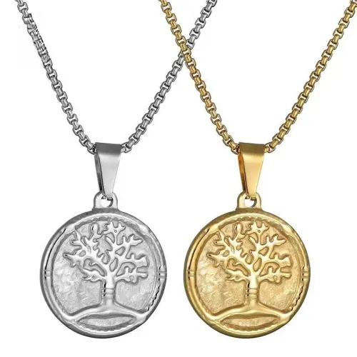 NTM3690 Unisex Stainless Steel Tree of Life Coin Pendant Sweater Necklace Gender Neutral Jewelry